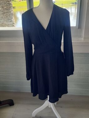 Express Black Long Sleeve Wrap-Style Skater Dress